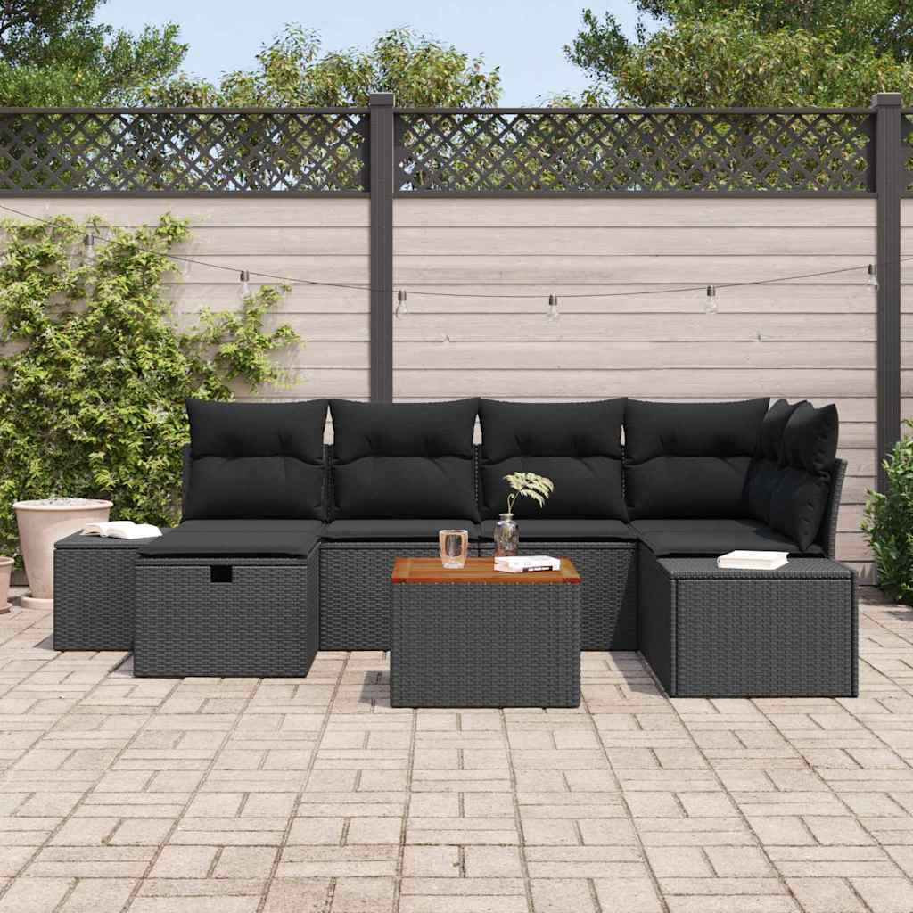 Gartensofa-set 7 stk. Schwarz Poly Rattan