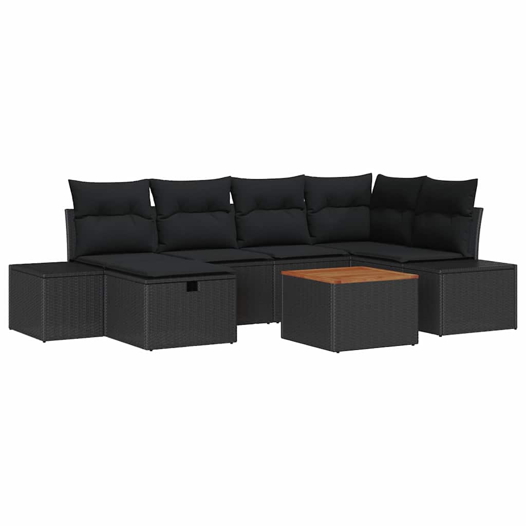 Gartensofa-set 7 stk. Schwarz Poly Rattan