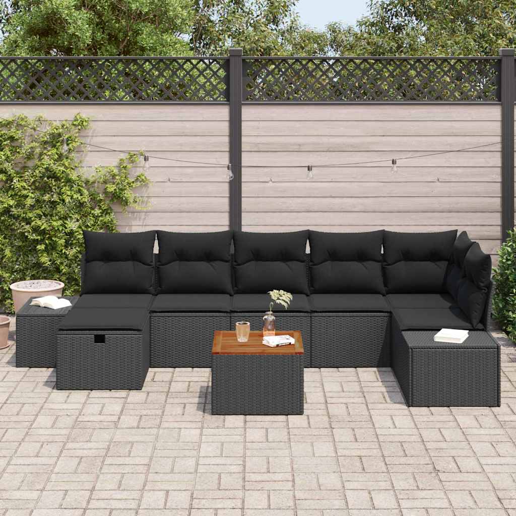 Gartensofa-set mit Kissen 8 pcs Schwarz Poly Rattan
