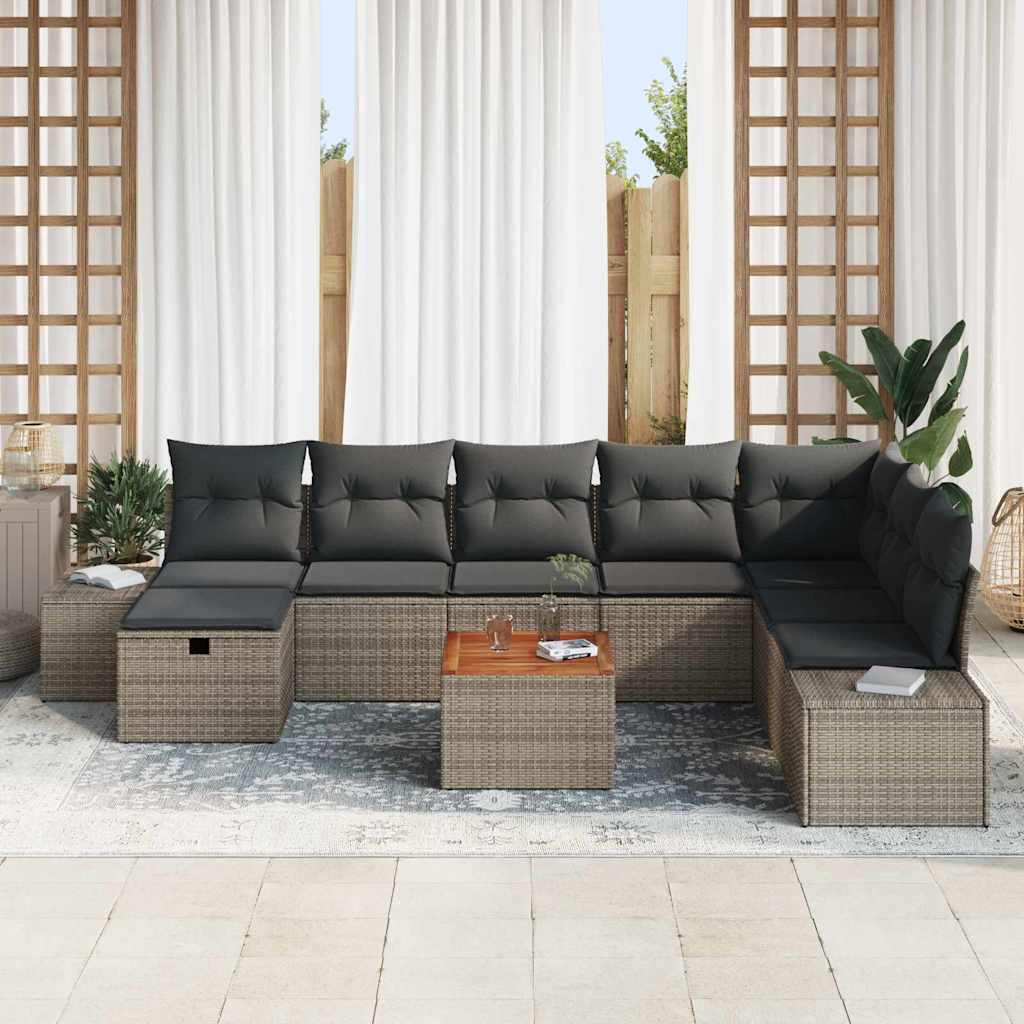 Gartensofa-set mit Kissen mit Speicher 9 pcs Grau Poly Rattan