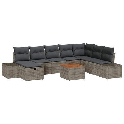 Gartensofa-set 9 stk. Grau Poly Rattan