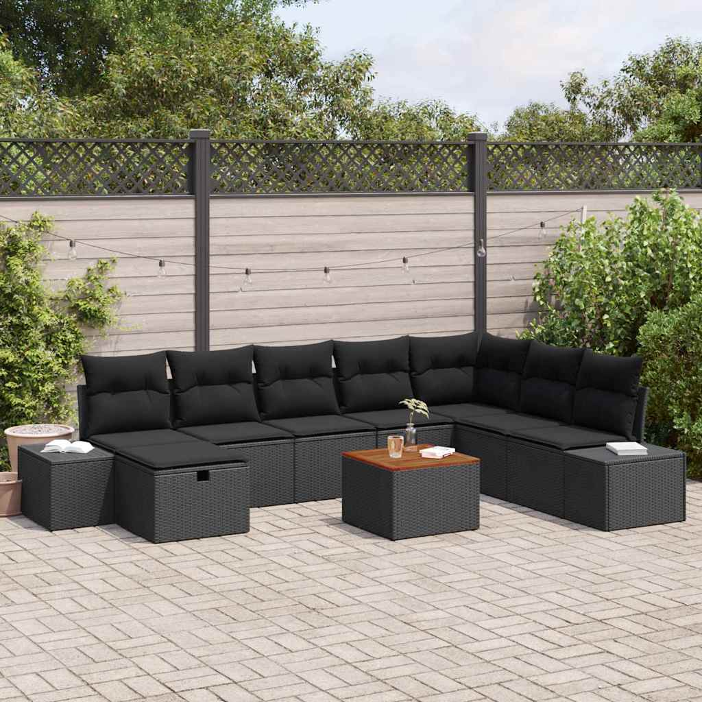 Gartensofa-set 9 stk. Schwarz Poly Rattan