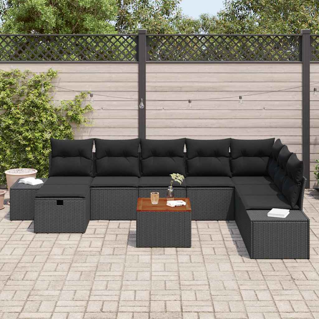 Gartensofa-set 9 stk. Schwarz Poly Rattan
