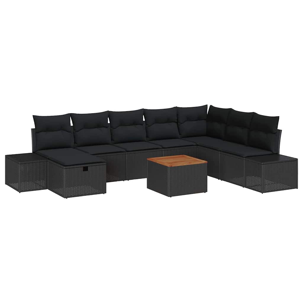 Gartensofa-set 9 stk. Schwarz Poly Rattan
