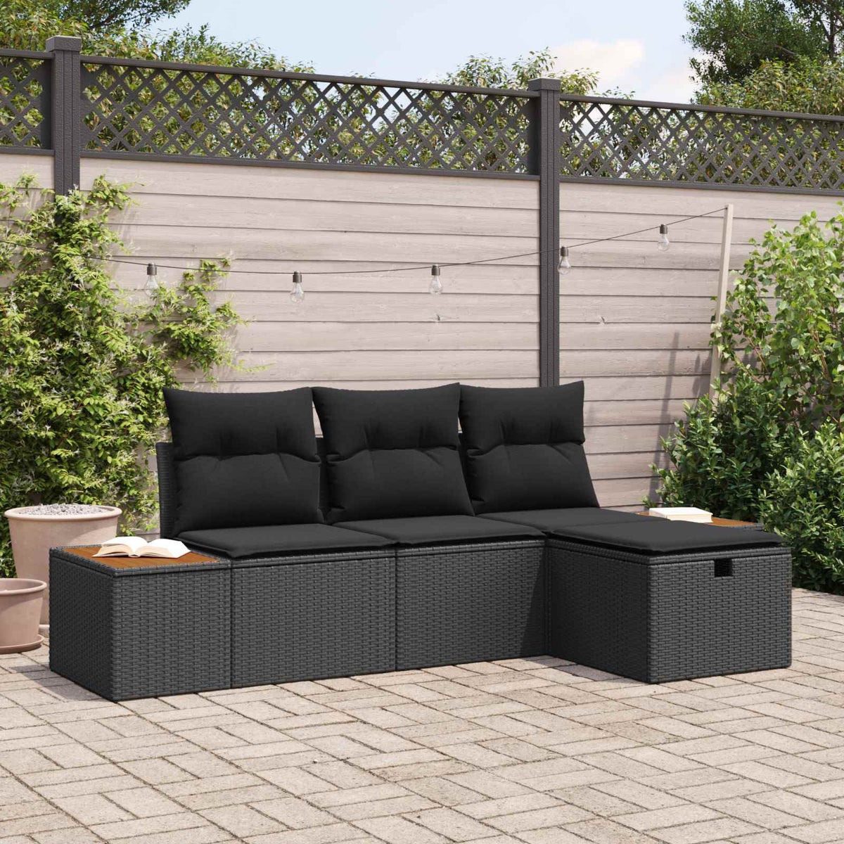 Gartensofa-set 4 stk. Schwarz Poly-Rattan