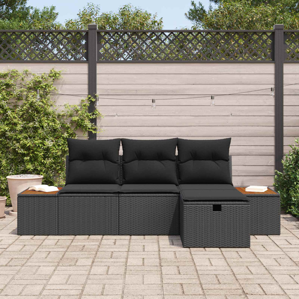 Gartensofa-set 4 stk. Schwarz Poly-Rattan