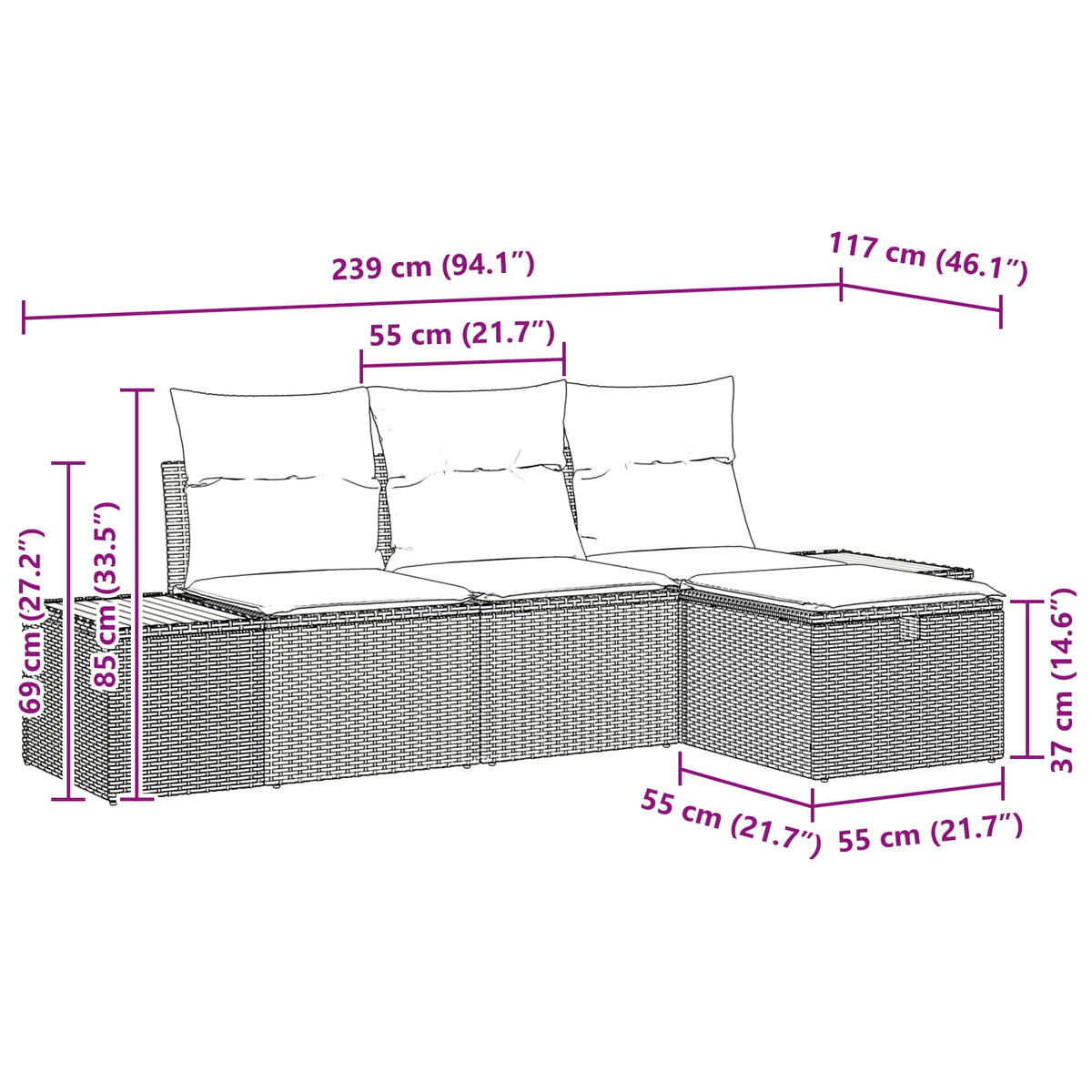 Gartensofa-set 4 stk. Schwarz Poly-Rattan