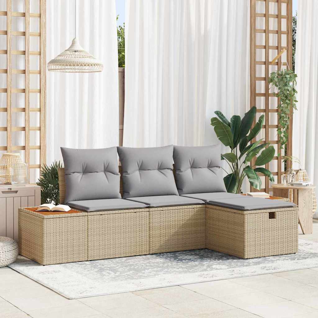 Gartensofa-set 4 stk. Beige Poly-Rattan