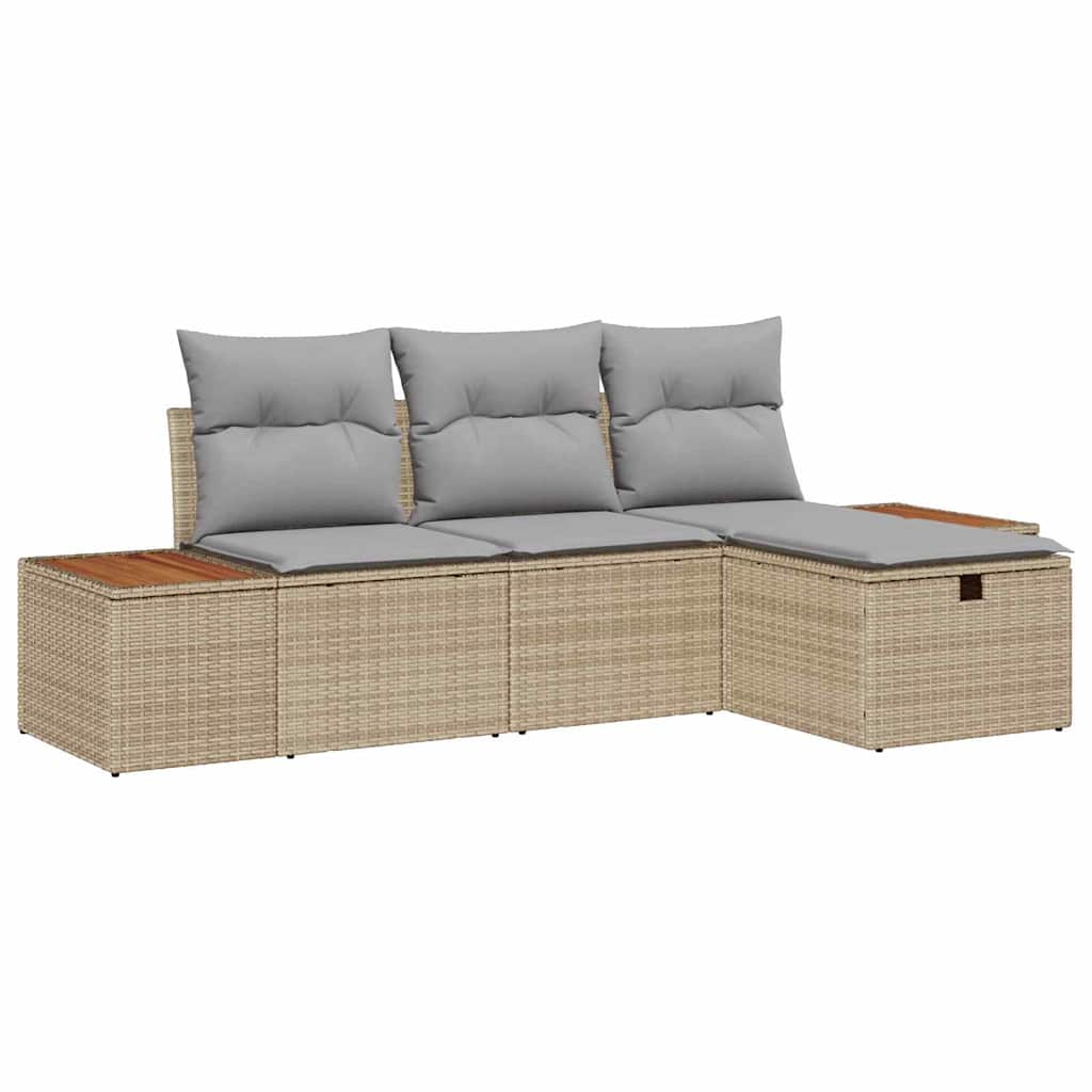Gartensofa-set 4 stk. Beige Poly-Rattan