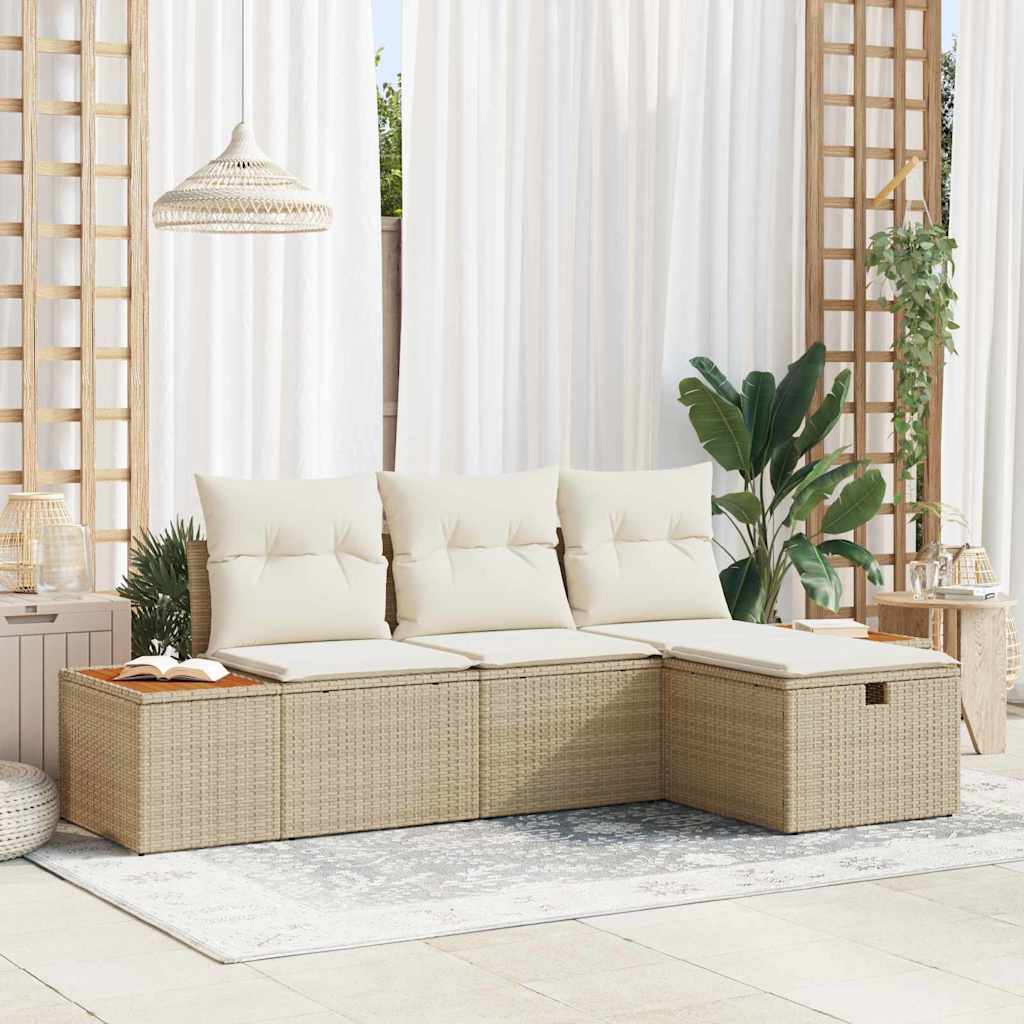 Gartensofa-set 4 stk. Beige Poly-Rattan