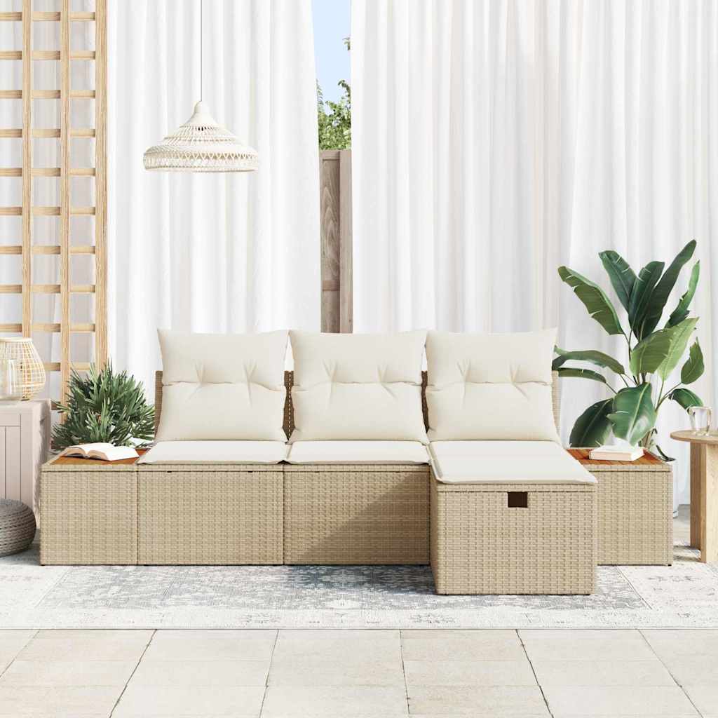 Gartensofa-set 4 stk. Beige Poly-Rattan