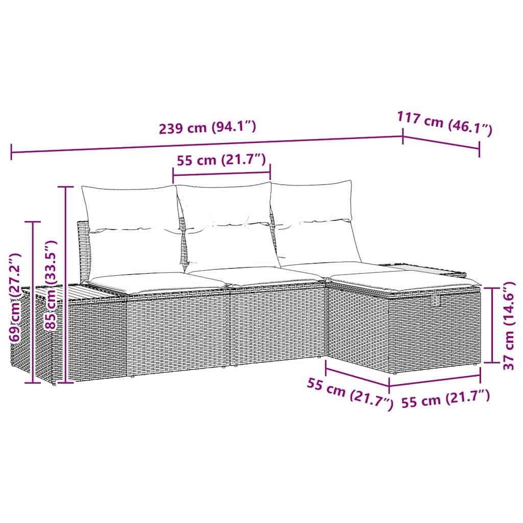 Gartensofa-set 4 stk. Beige Poly-Rattan