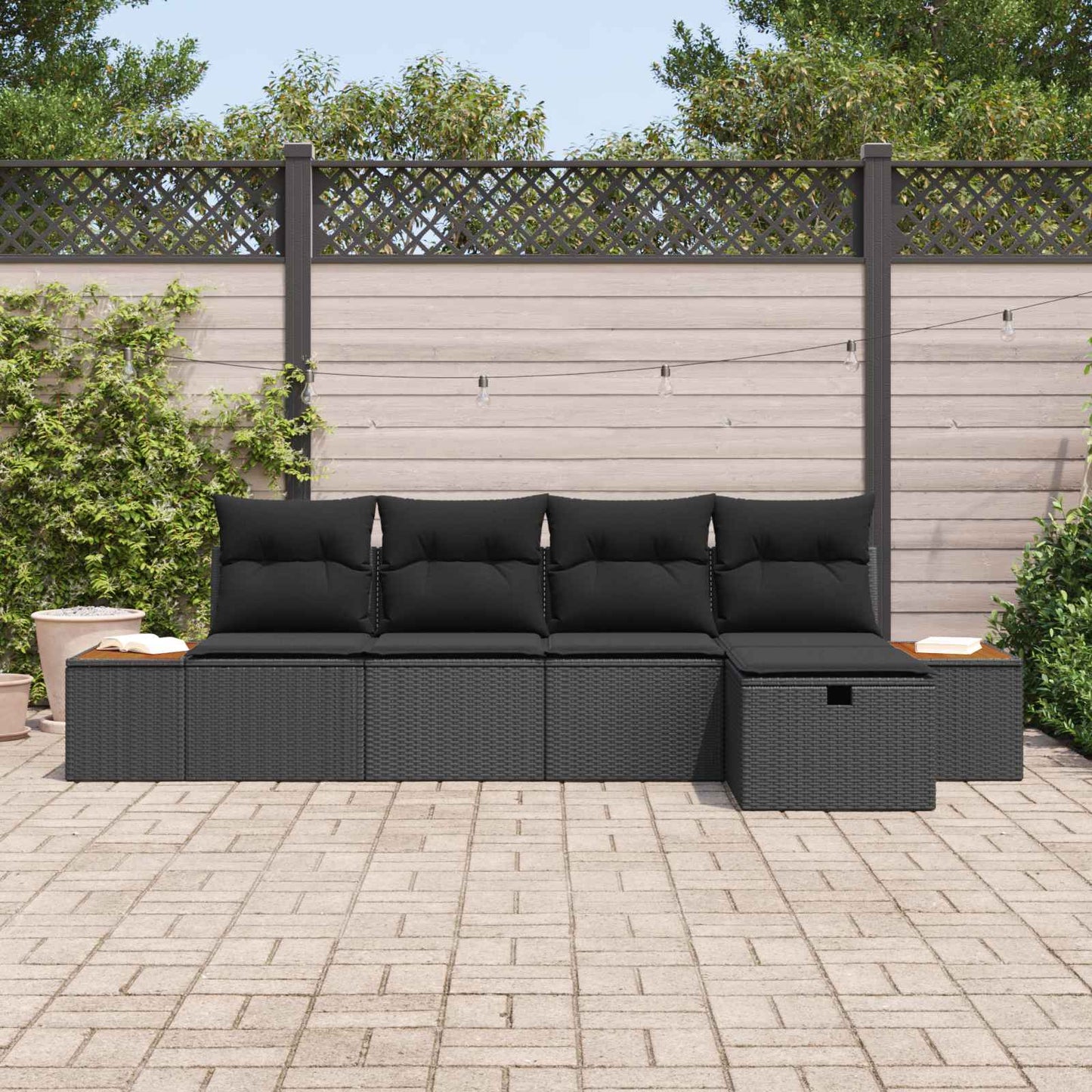 Gartensofa-set 6 stk. Schwarz Poly-Rattan