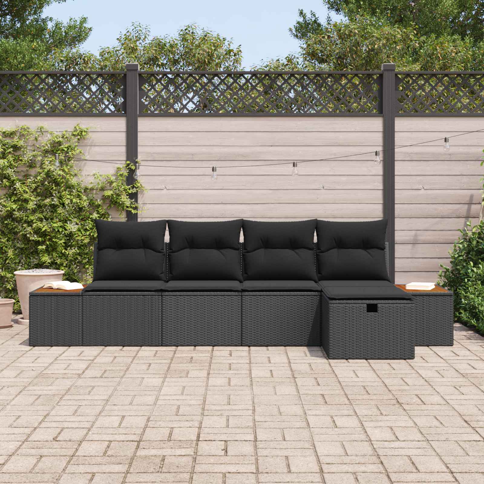 Gartensofa-set 6 stk. Schwarz Poly-Rattan