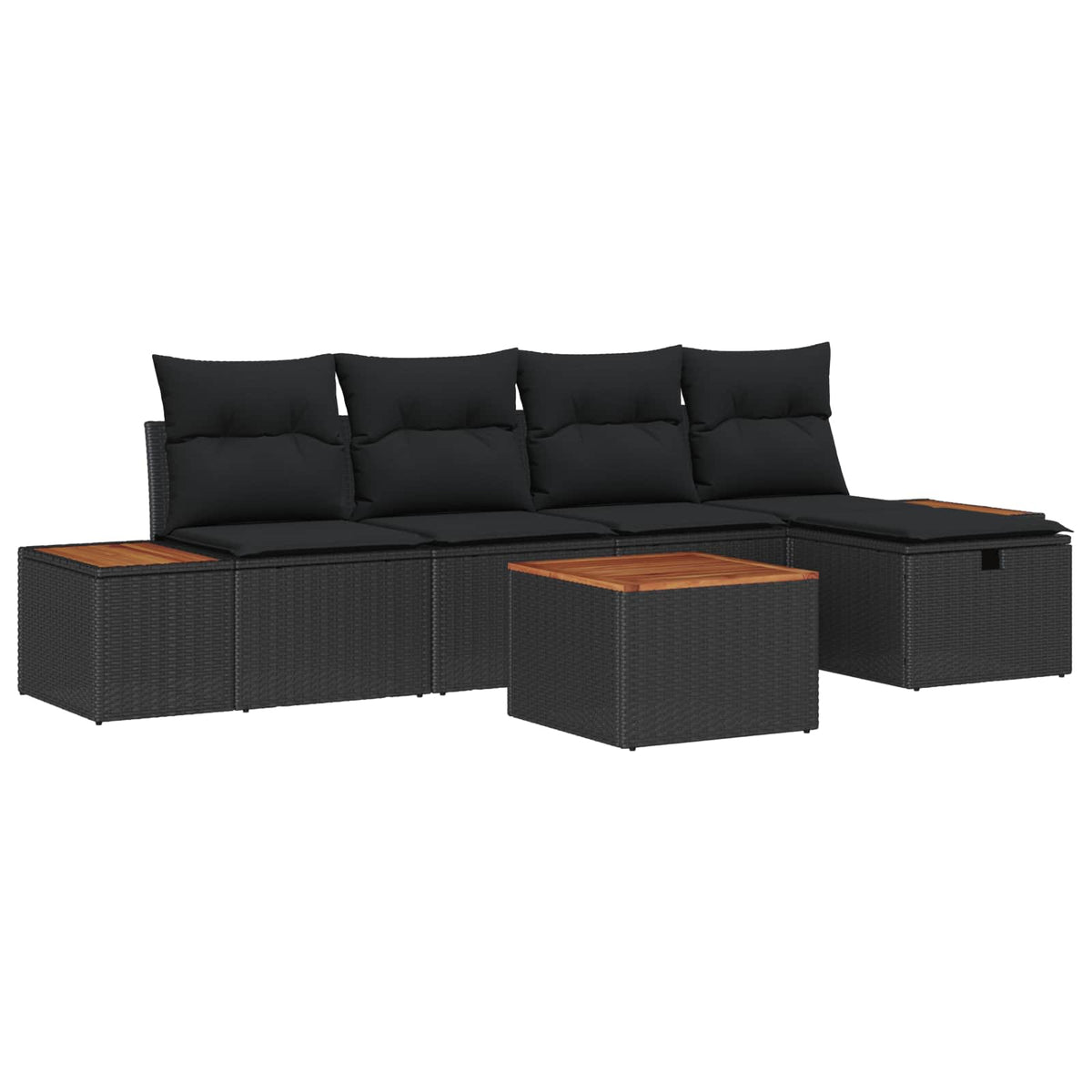 Gartensofa-set 6 stk. Schwarz Poly-Rattan