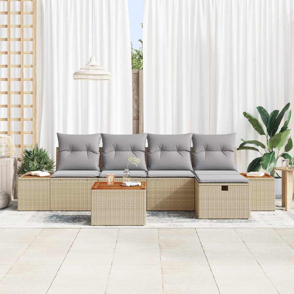 Gartensofa-set 6 stk. Beige Poly-Rattan