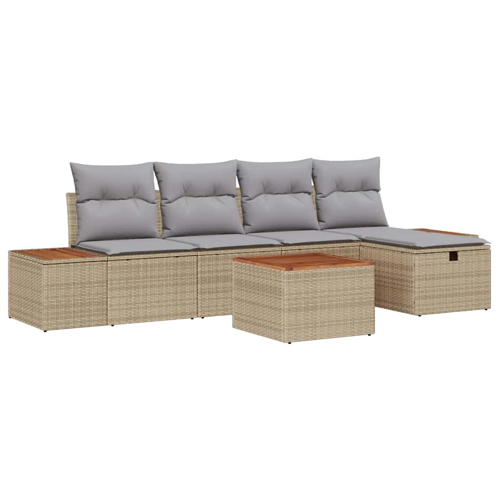 Gartensofa-set 6 stk. Beige Poly-Rattan
