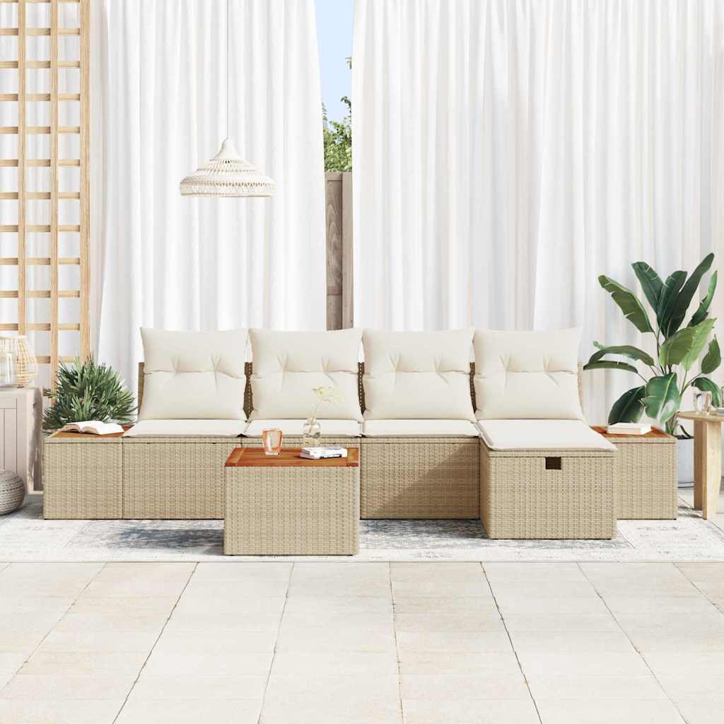 Gartensofa-set 6 stk. Beige Poly-Rattan