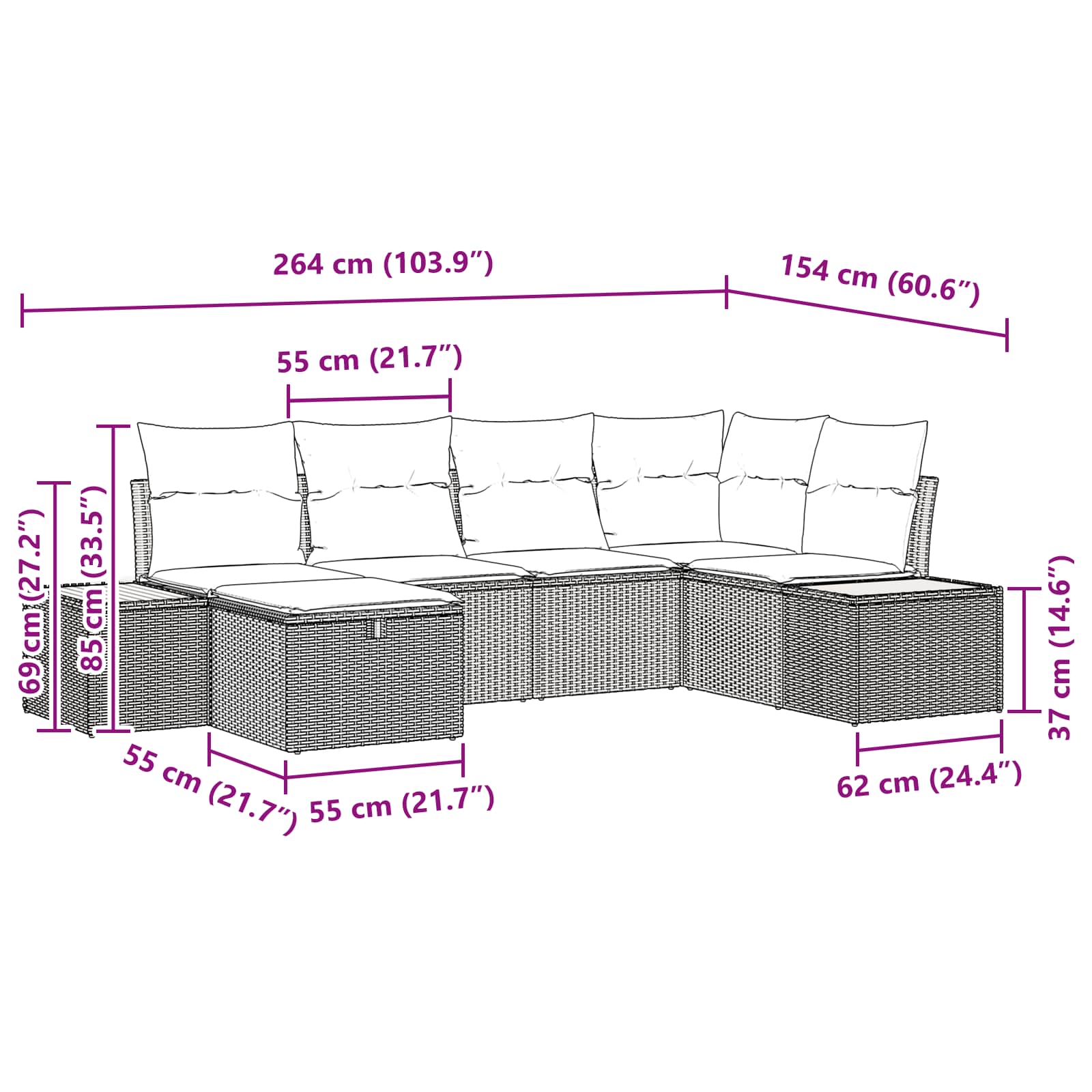 Gartensofa-set mit Kissen mit Speicher Schwarz Poly-Rattan