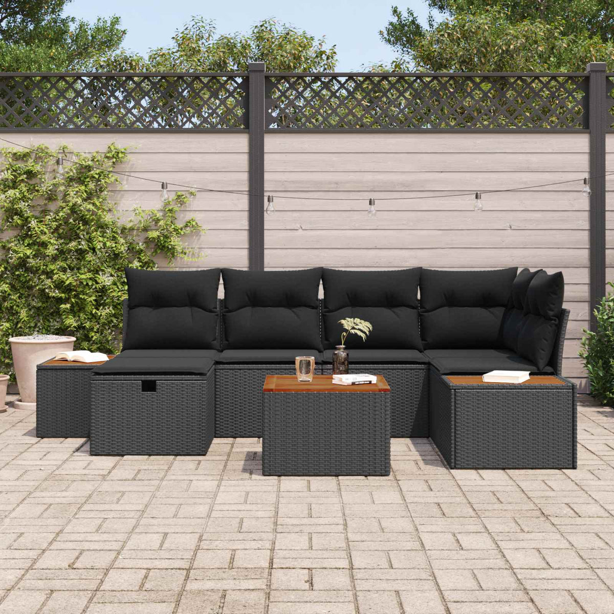 Gartensofa-set 7 stk. Schwarz Poly-Rattan