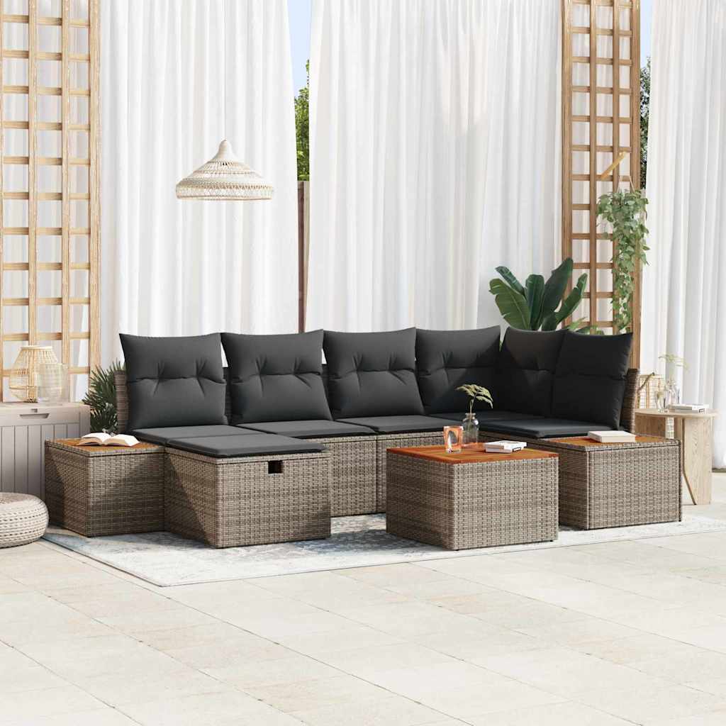 Gartensofa-set 7 stk. Grau Poly-Rattan