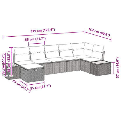 Garten-Sofa-Set mit Kissen 7 pcs Schwarz Poly Rattan