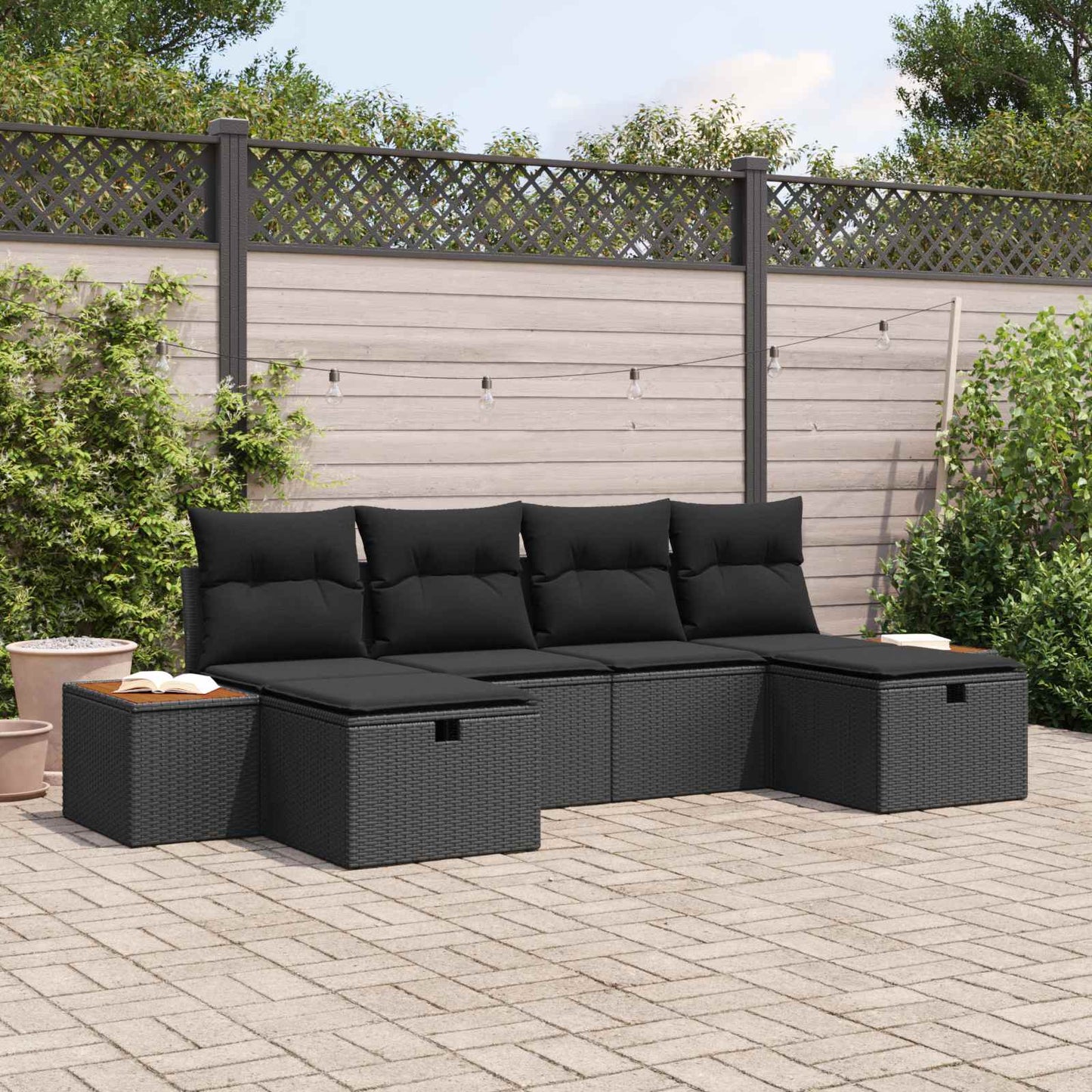 Gartensofa-set 6 stk. Schwarz Poly-Rattan