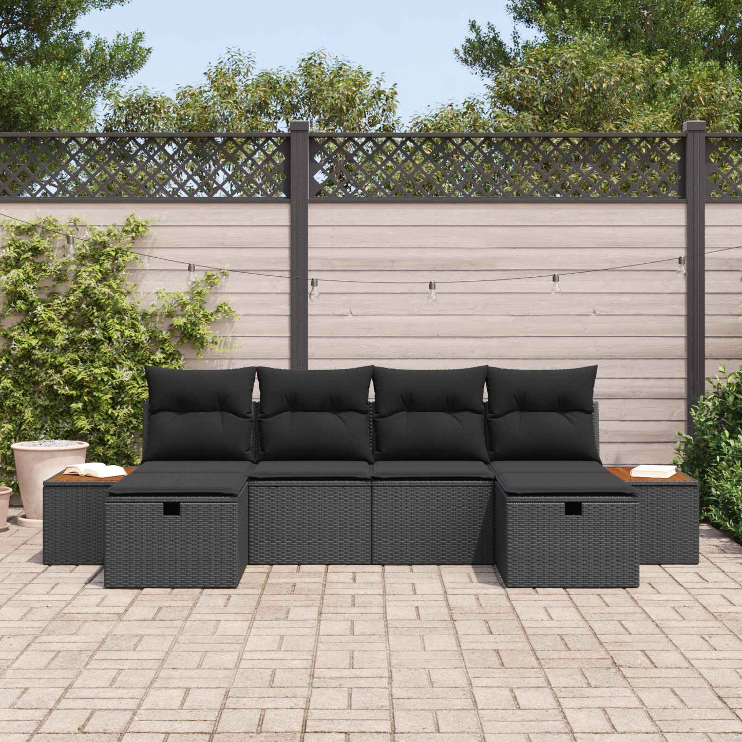 Gartensofa-set 6 stk. Schwarz Poly-Rattan