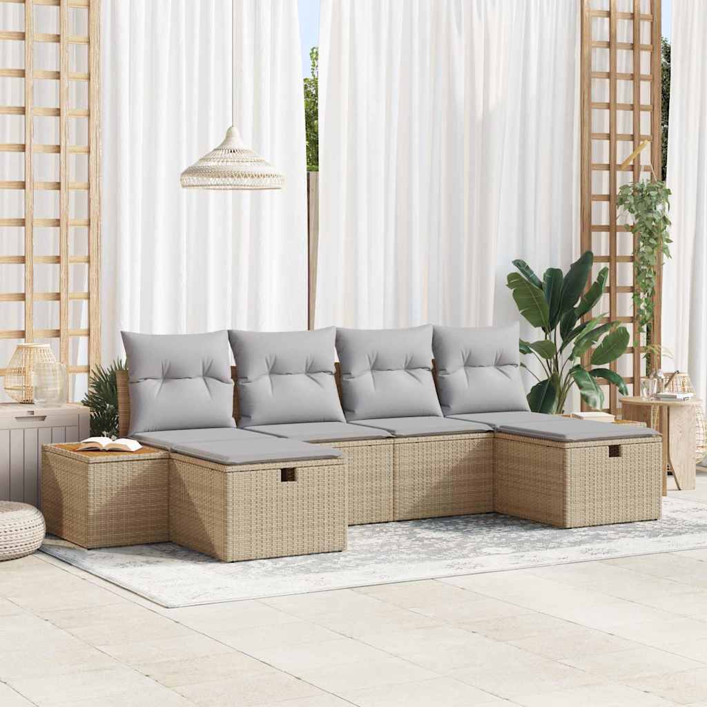Gartensofa-set 6 stk. Beige Poly-Rattan