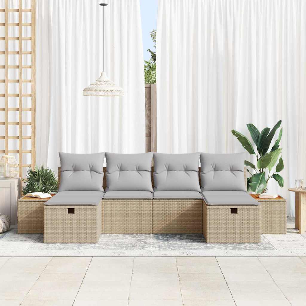 Gartensofa-set 6 stk. Beige Poly-Rattan