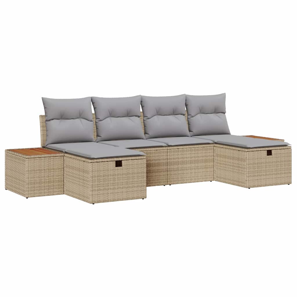 Gartensofa-set 6 stk. Beige Poly-Rattan