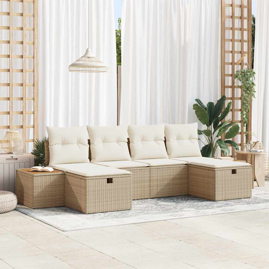 Gartensofa-set 6 stk. Beige Poly-Rattan