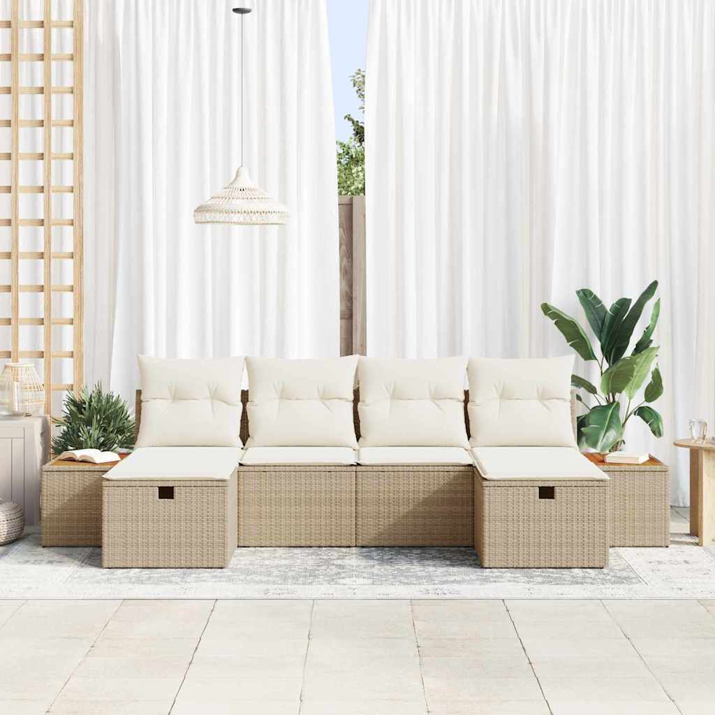 Gartensofa-set 6 stk. Beige Poly-Rattan