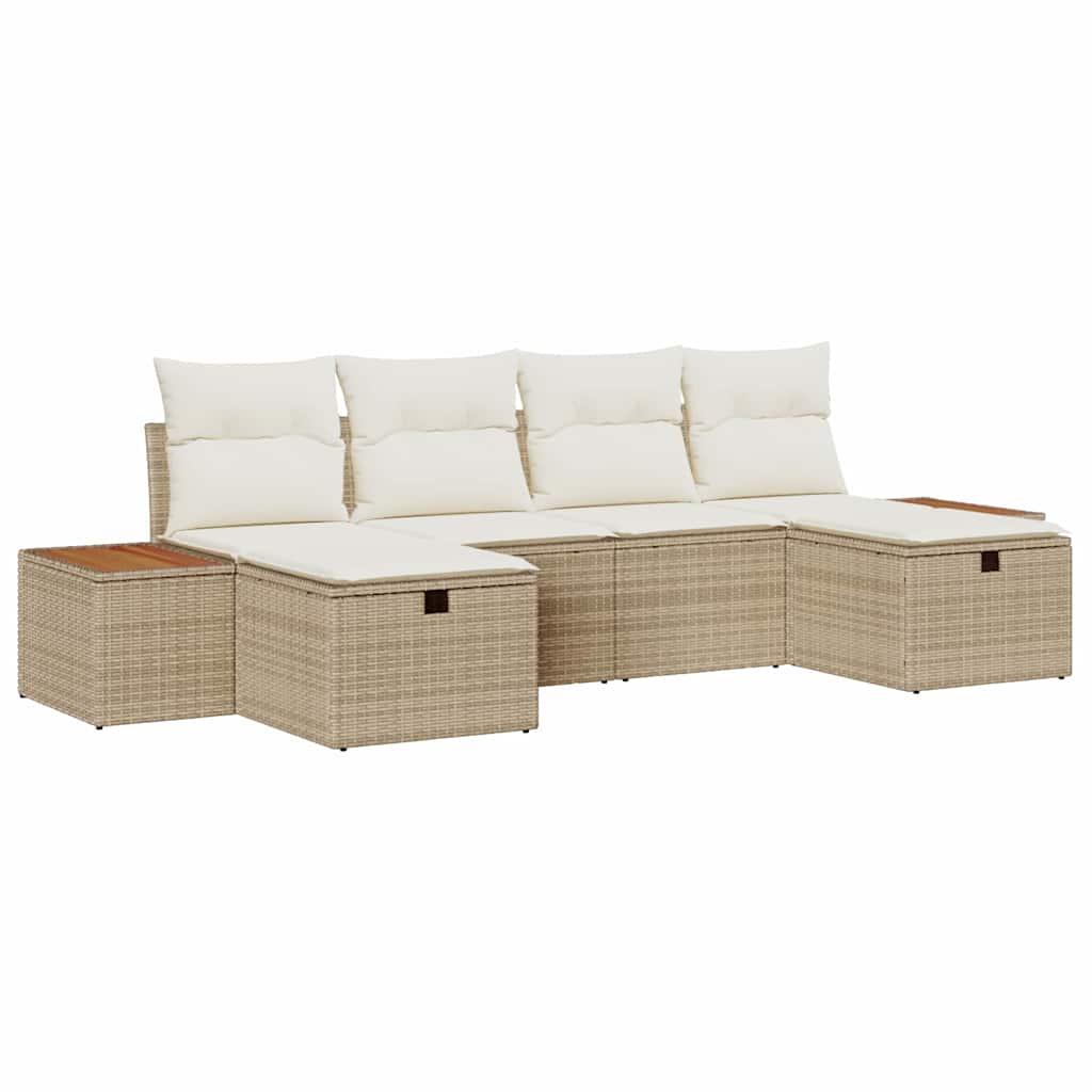 Gartensofa-set 6 stk. Beige Poly-Rattan