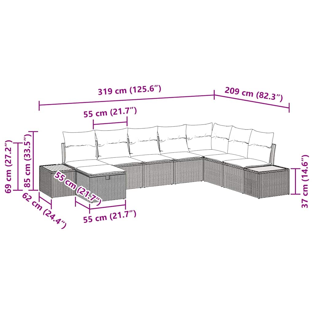 Gartensofa-set mit Kissen mit Speicher Grau Poly-Rattan
