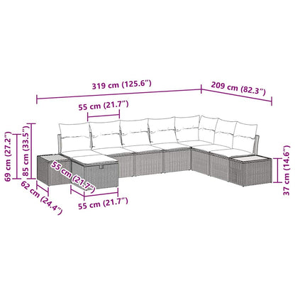 Gartensofa-set mit Kissen mit Speicher Grau Poly-Rattan