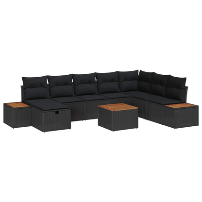 Gartensofa-set 9 stk. Schwarz Poly-Rattan