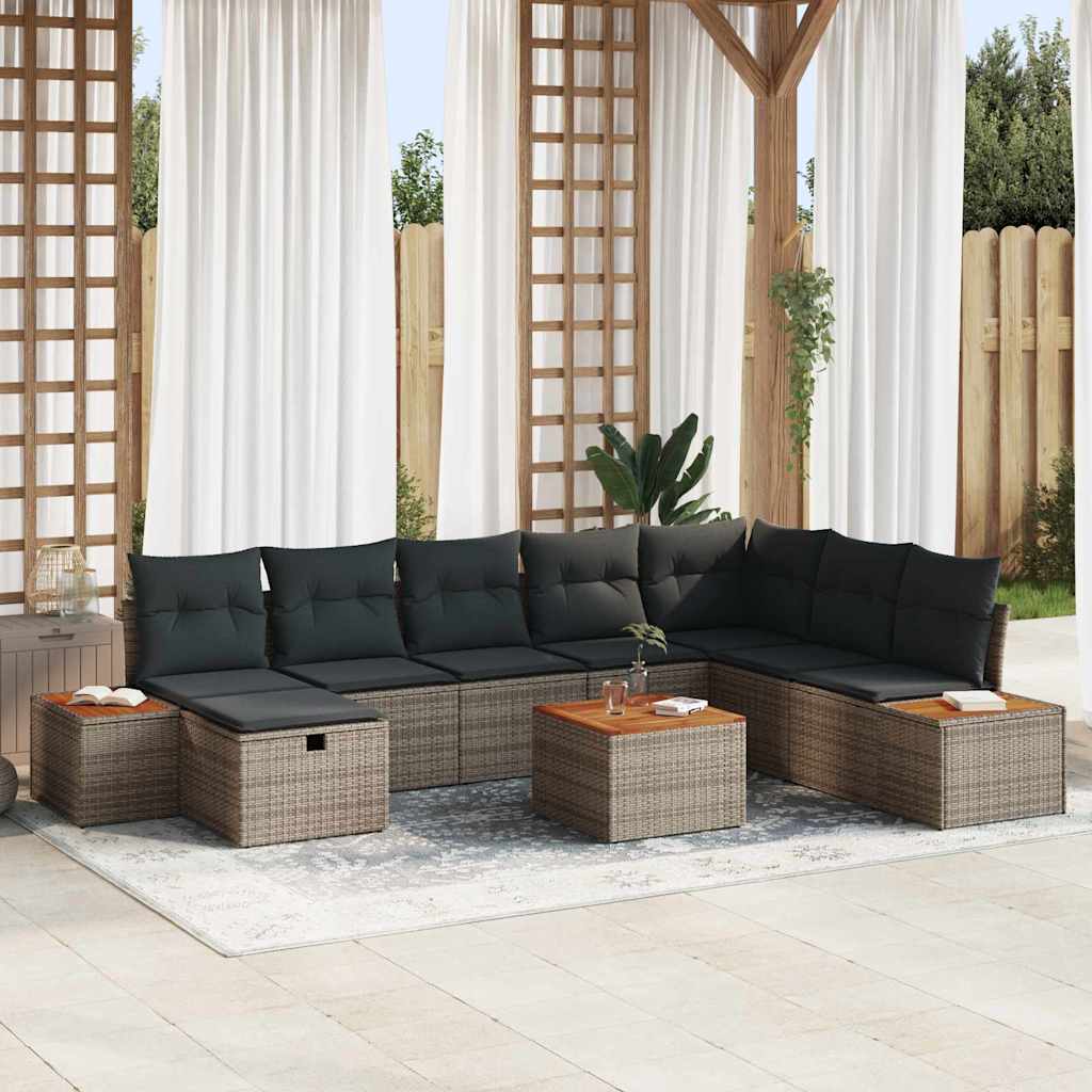 Gartensofa-set 9 stk. Grau Poly-Rattan