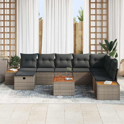 Gartensofa-set 9 stk. Grau Poly-Rattan