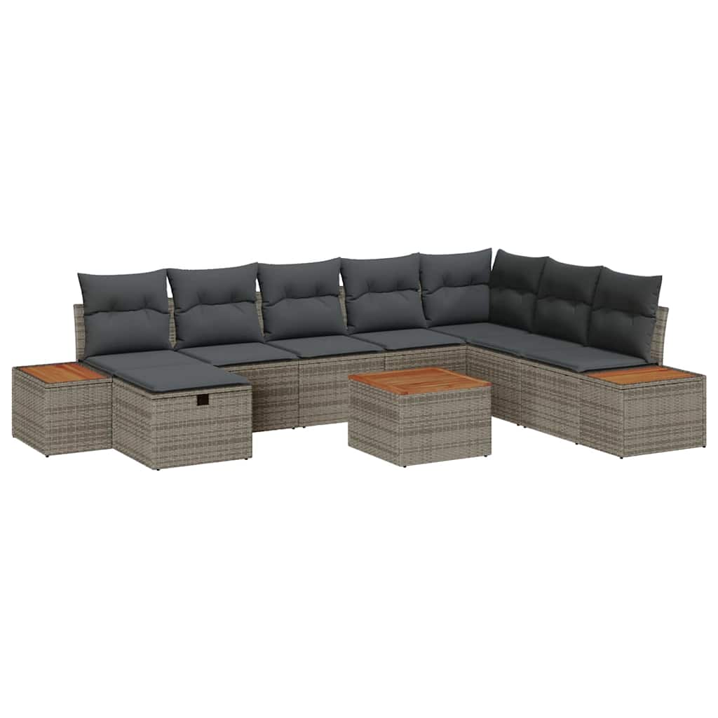 Gartensofa-set 9 stk. Grau Poly-Rattan