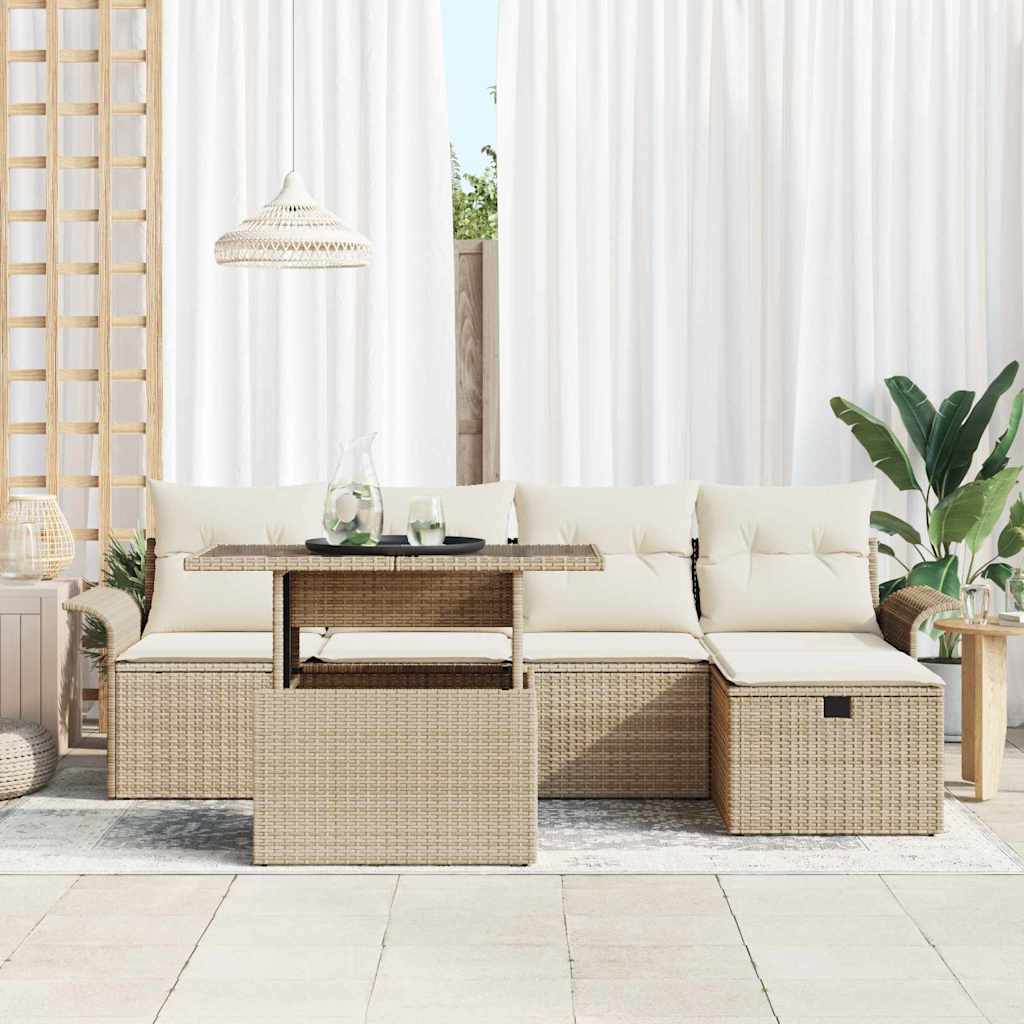 Gartensofa-set 6 stk. Beige Poly-Rattan