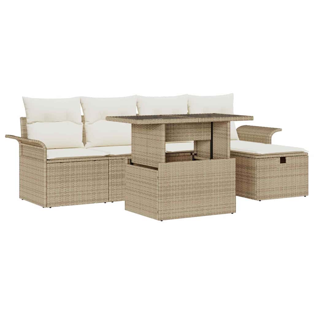 Gartensofa-set 6 stk. Beige Poly-Rattan