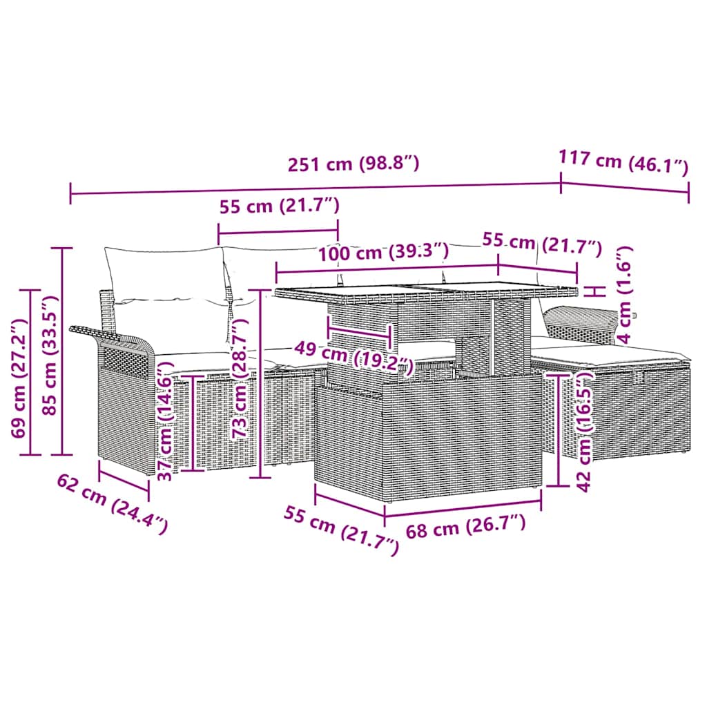 Gartensofa-set 6 stk. Beige Poly-Rattan