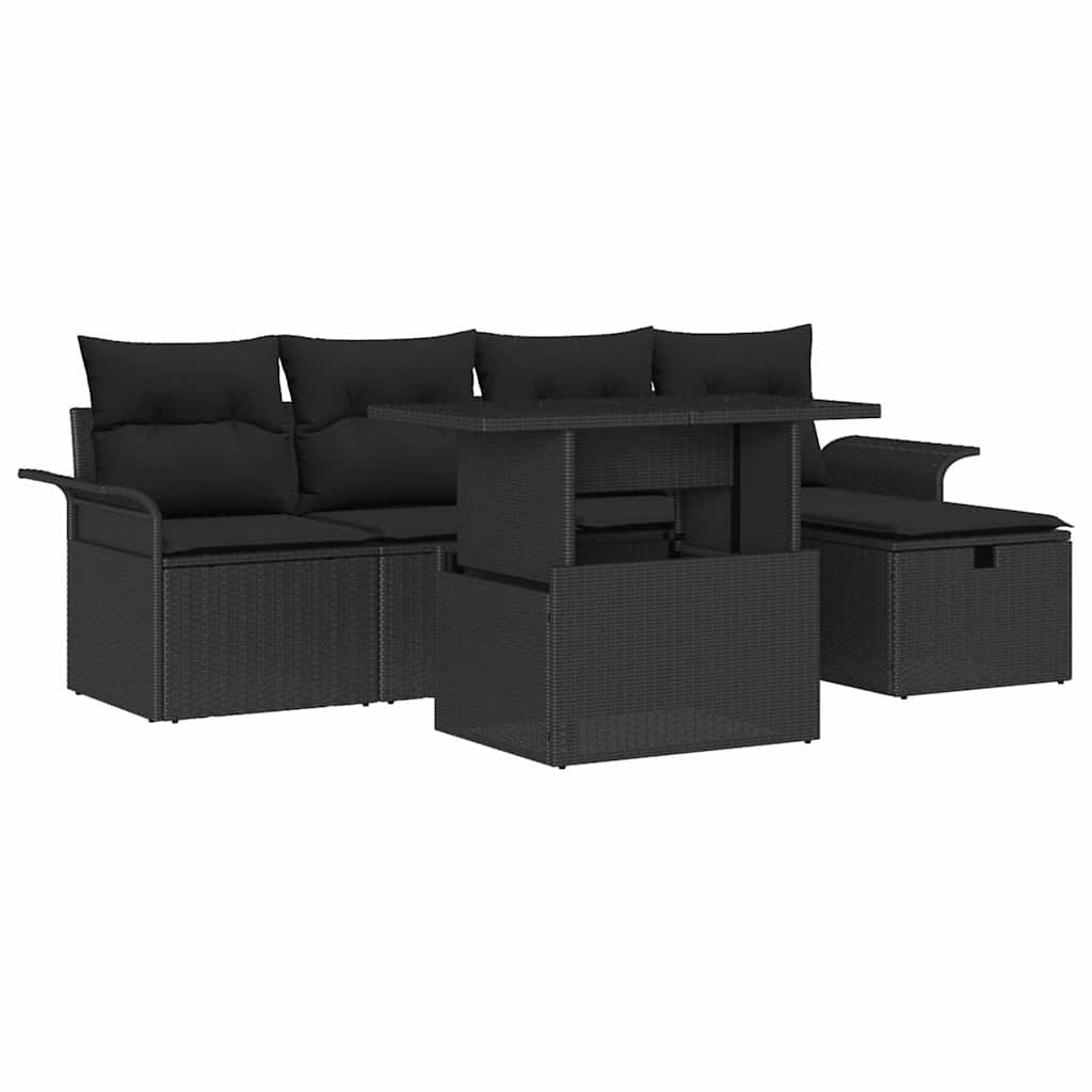 Gartensofa-set 6 stk. Schwarz Poly-Rattan