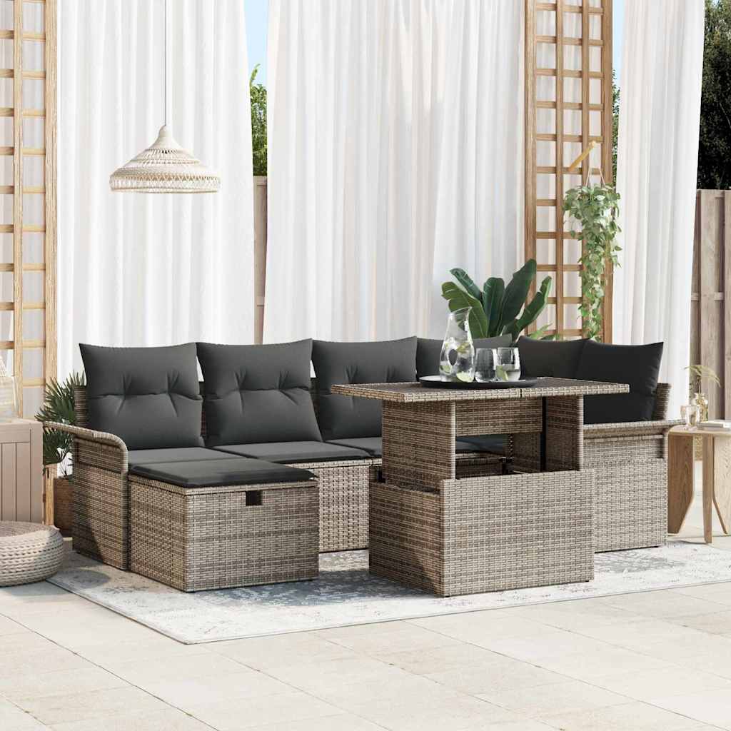 Gartensofa-set 7 stk. Grau Poly-Rattan