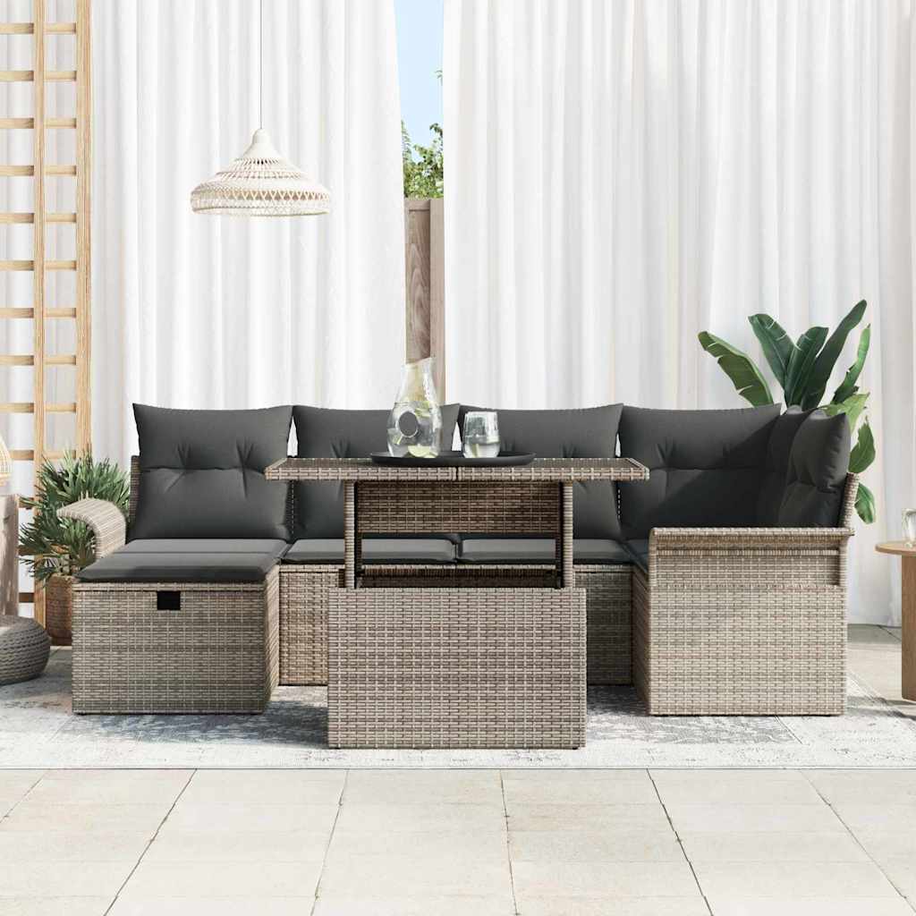 Gartensofa-set 7 stk. Grau Poly-Rattan