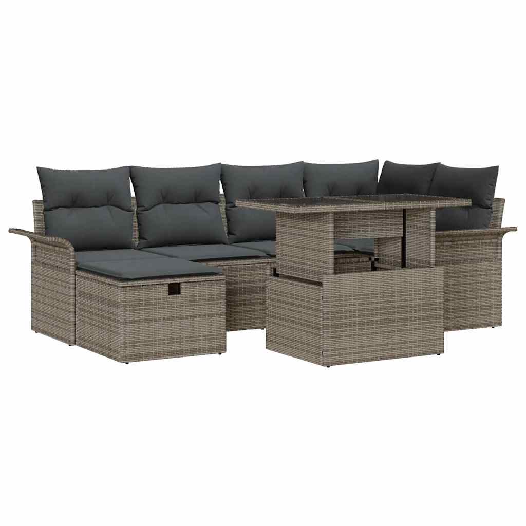 Gartensofa-set 7 stk. Grau Poly-Rattan