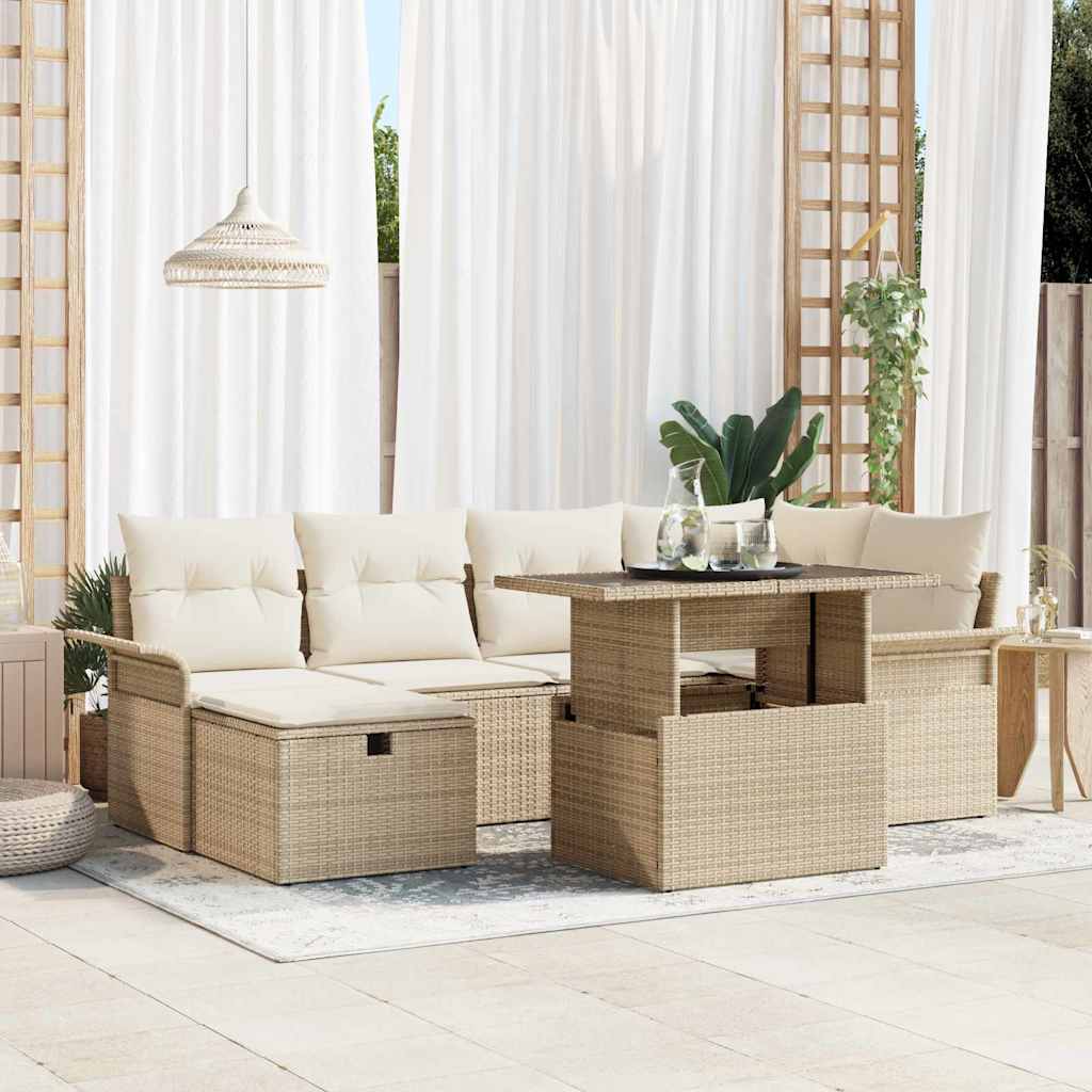 Gartensofa-set 7 stk. Beige Poly-Rattan