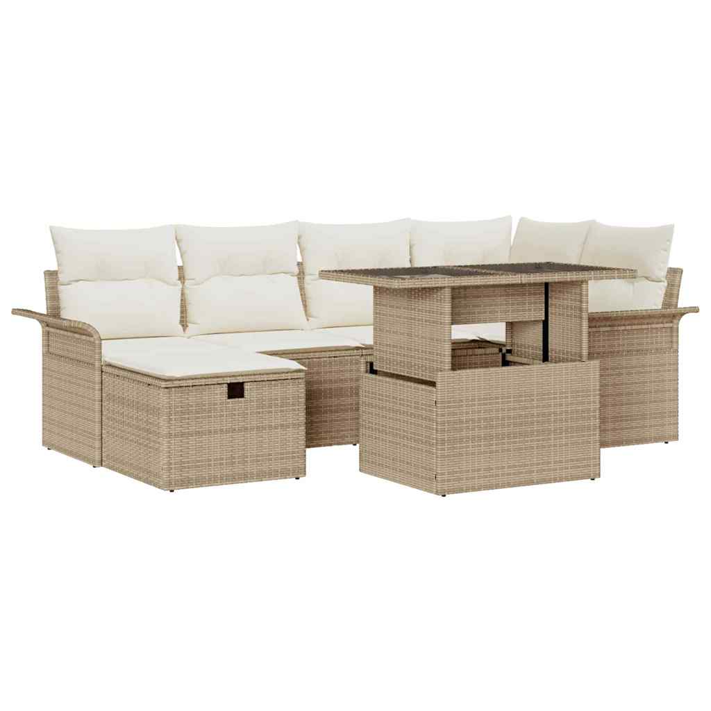 Gartensofa-set 7 stk. Beige Poly-Rattan