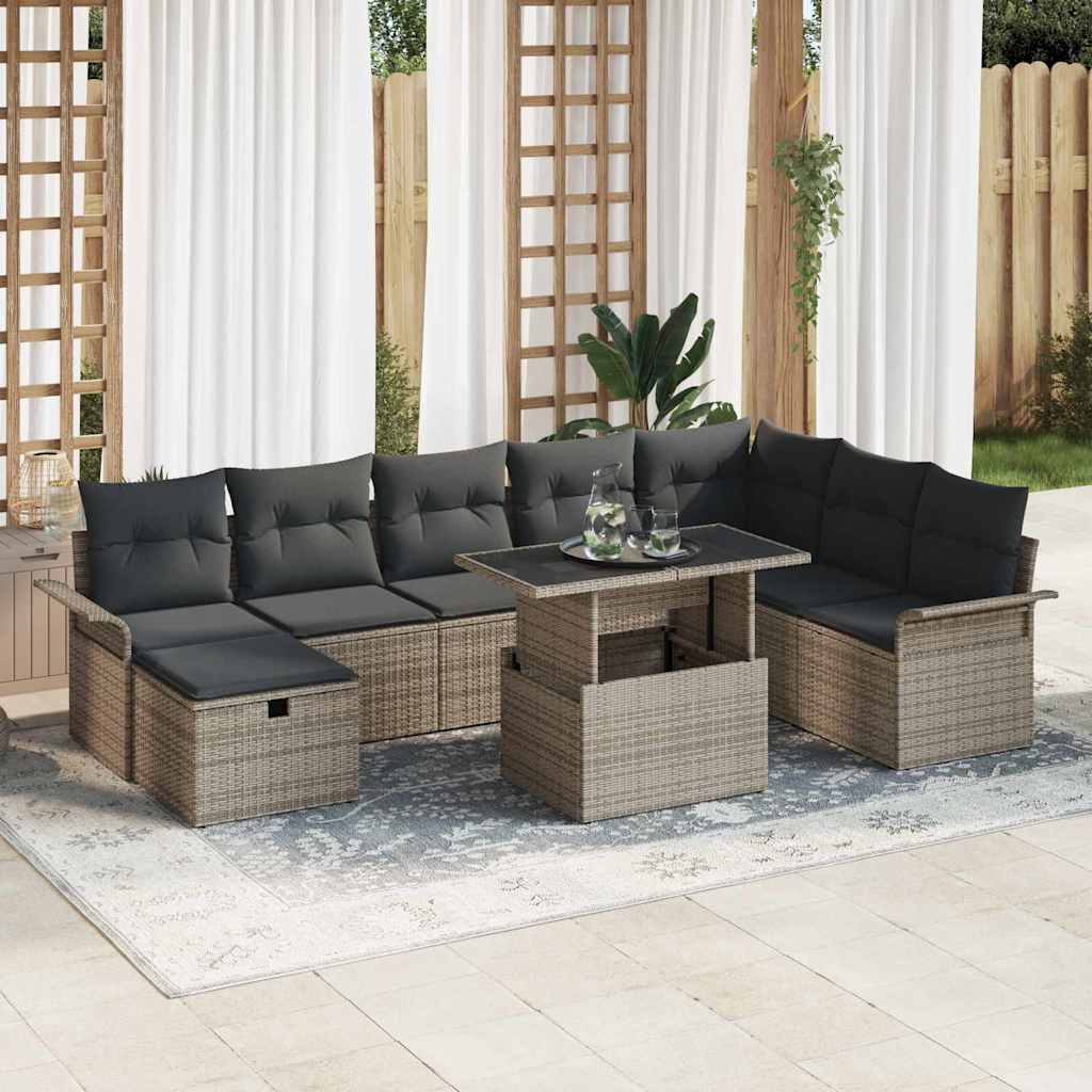 Gartensofa-set 9 stk. Grau Poly-Rattan